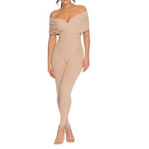 NWT OHPOLLY Ribbed Off Shoulder SkinnyLeg Jumpsuit